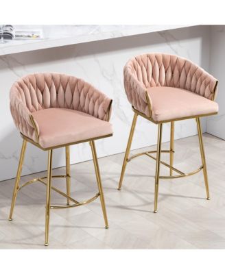 Streamdale 26'' Adjustable Velvet Bar Stools with Hand-Wave Back (Set of 2)