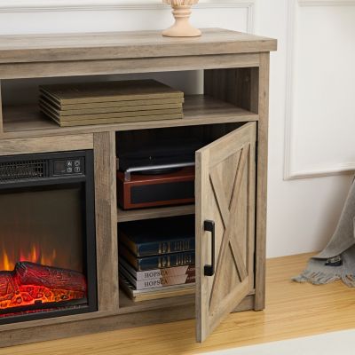 Farmhouse TV Stand with 18" Fireplace Insert for TVs up to 65