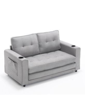 Streamdale 3-in-1 Tufted Futon Sofa Bed with Side Pockets and Cup Holders