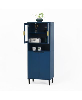 Tall Storage Cabinet with Glass Display & Doors, Modern Cabinet