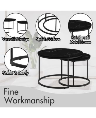 2-Tier Nesting Coffee Table Set with Marble Pattern Top