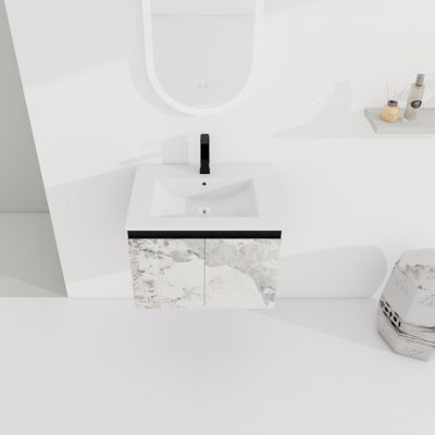 Wall-Mounted Bathroom Vanity with Ceramic Sink & Soft-Close Doors