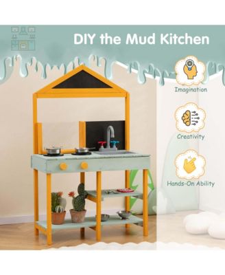 Kids Kitchen Playset Outdoor Mud Kitchen with Root Viewer Planter Removable Sink