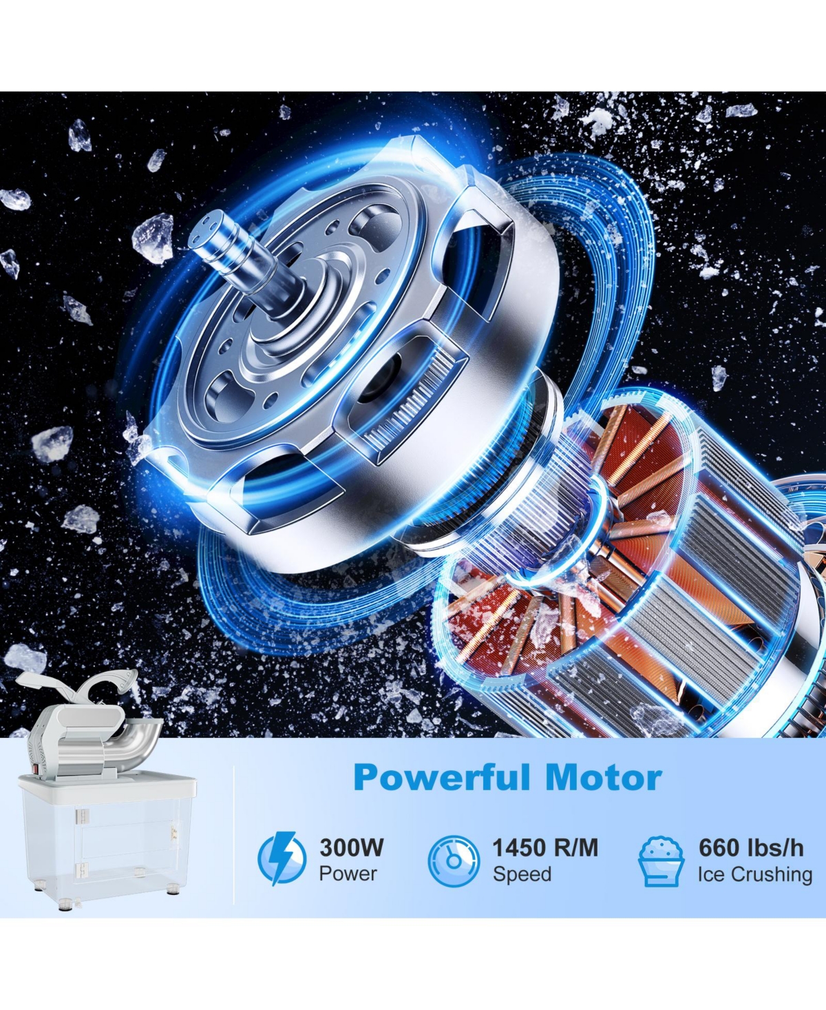 Slickblue 300W Commercial Ice Crusher with Dual Blades and Safety Switch- Grey
