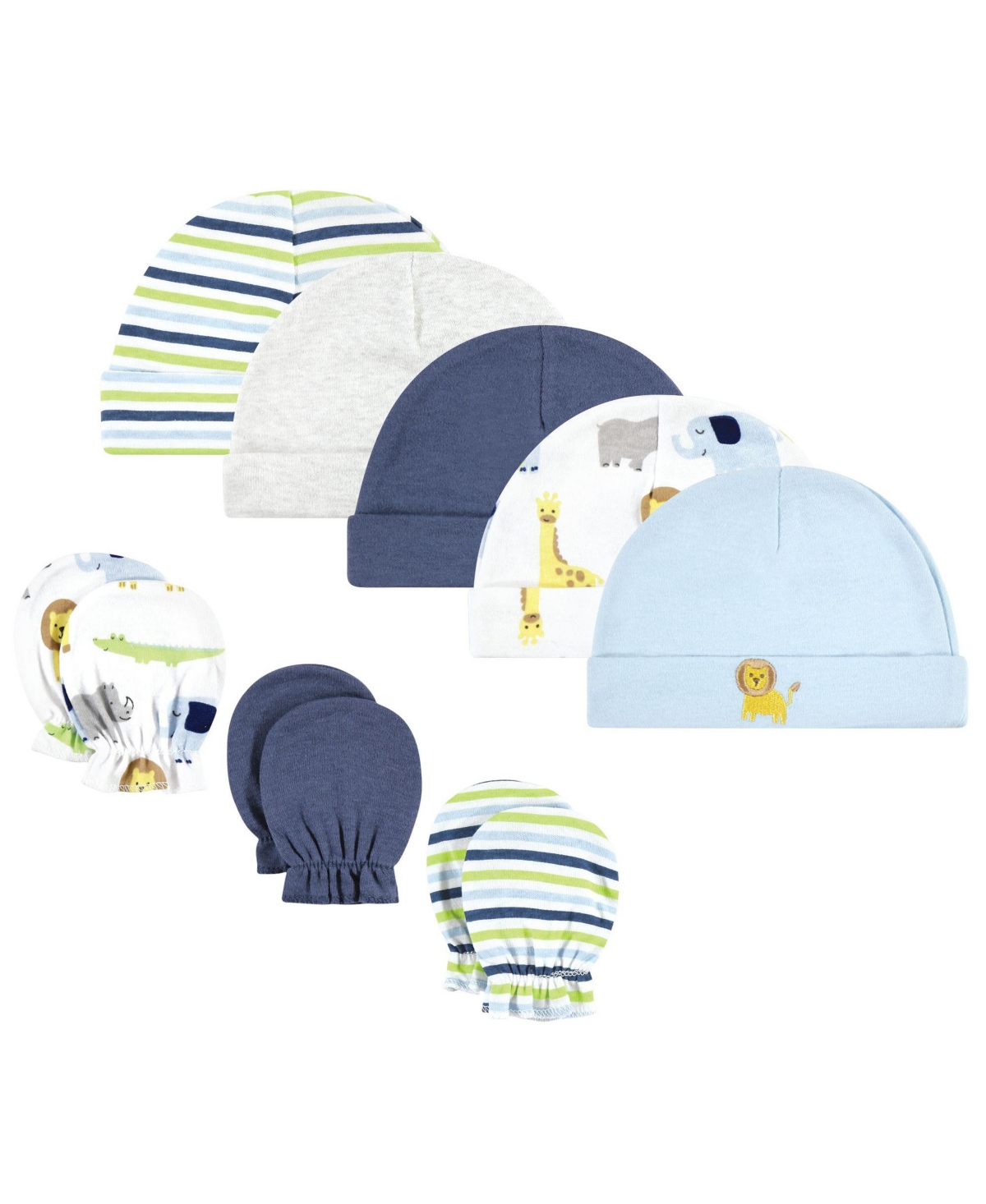 Hudson Baby Boys Soft Cotton Beanie and Anti-Scratch Hand Mitts
