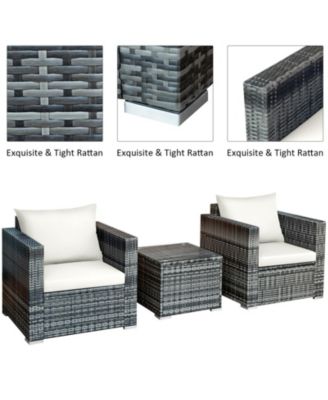 3 Pieces Patio Rattan Furniture Bistro Sofa Set with Cushioned