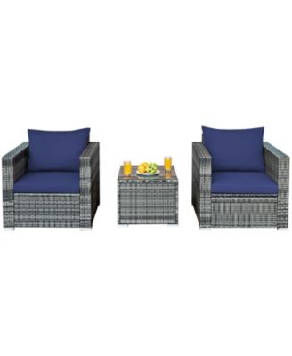 3 Pieces Patio Rattan Furniture Bistro Sofa Set with Cushioned