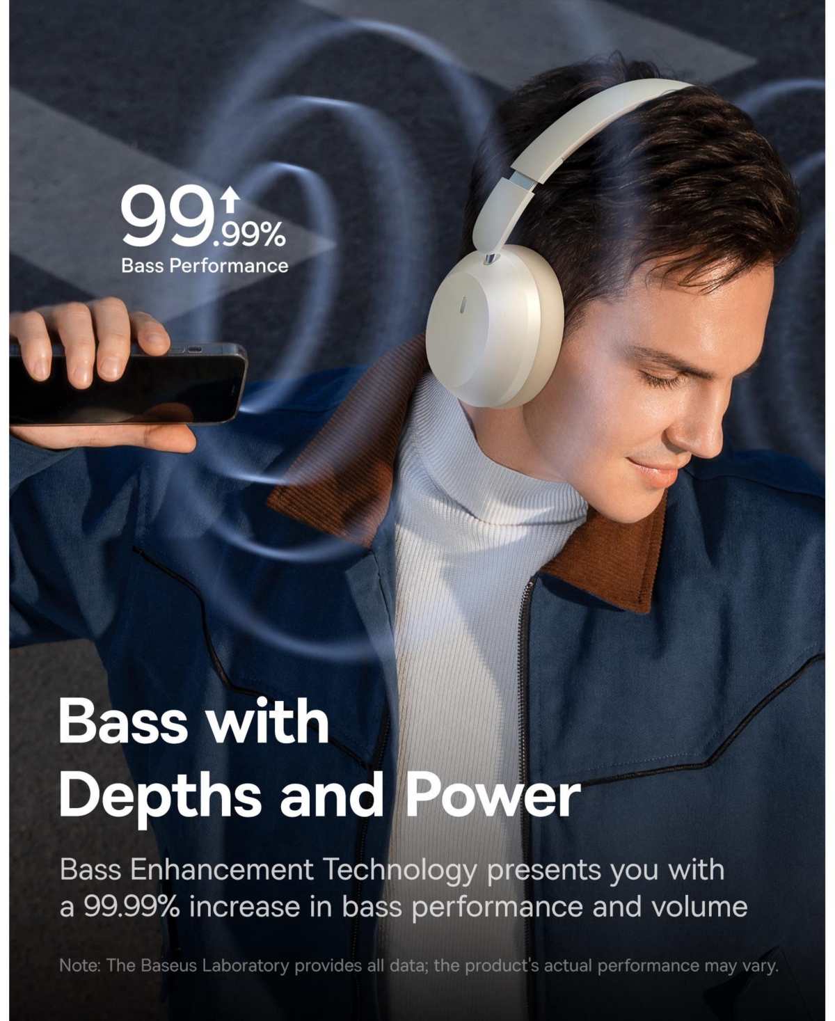 Baseus Wireless Headphones Bluetooth Foldable Over Ear Headphones Bass 35 Max, Gray