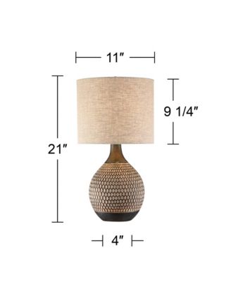 Emma Modern Mid Century Accent Table Lamp 21" High Wood Brown Ceramic with Table Top Dimmer Oatmeal Drum Shade for Bedroom Living Room
