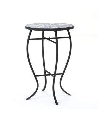 Streamdale Blue And White Ceramic Tile End Table With Matte Black Iron Frame