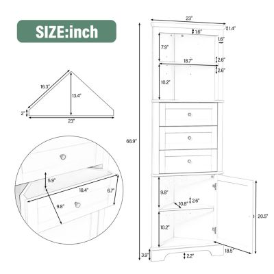 69"H MDF Adjustable Shelves, Drawers & Anti-Tip Design Triangle Corner Cabinet