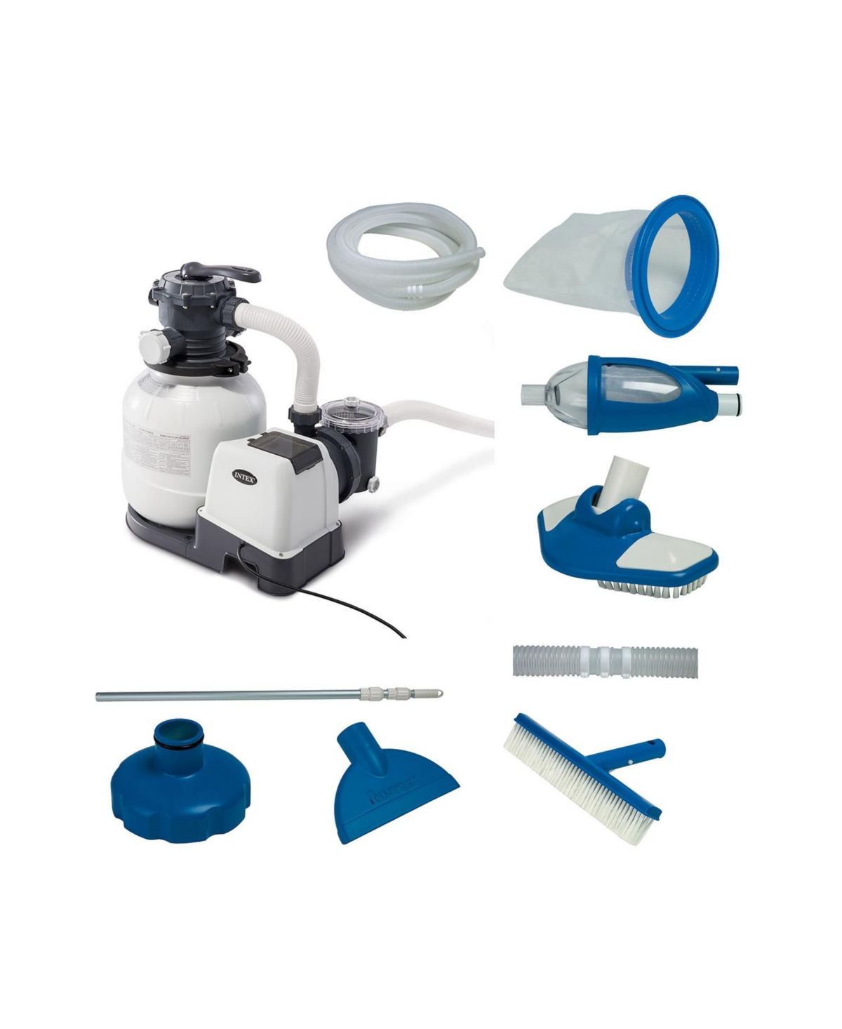 Intex 2100 Gph Above Ground Pool Sand Filter Pump w/ Deluxe Pool Maintenance Kit