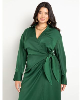 Women's Plus Size Satin Maxi Wrap Dress