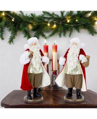 Flocked Santa Figurine With Toy Accents (Set of 2)