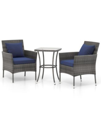 3 Pieces Patio Furniture Set with Cushioned Patio Chairs and Tempered Glass Coffee Table