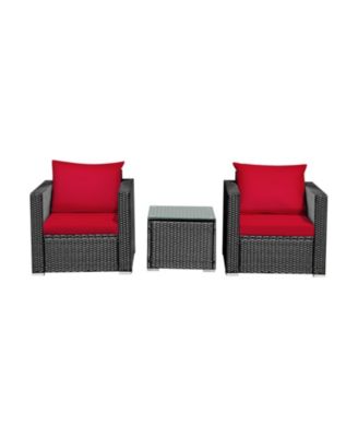 3 Pieces Patio Conversation Rattan Furniture Set with Cushion