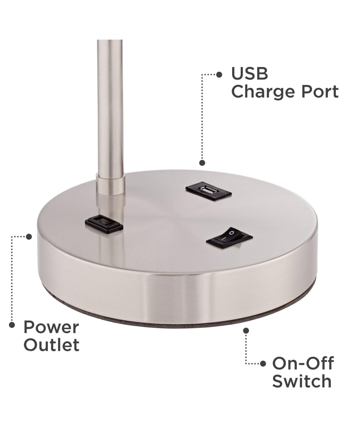 360 Lighting Colby Modern Desk Table Lamp with Hotel Style Usb and Ac Power Outlet in Base High Brushed Nickel White Linen Drum Shade for Living R