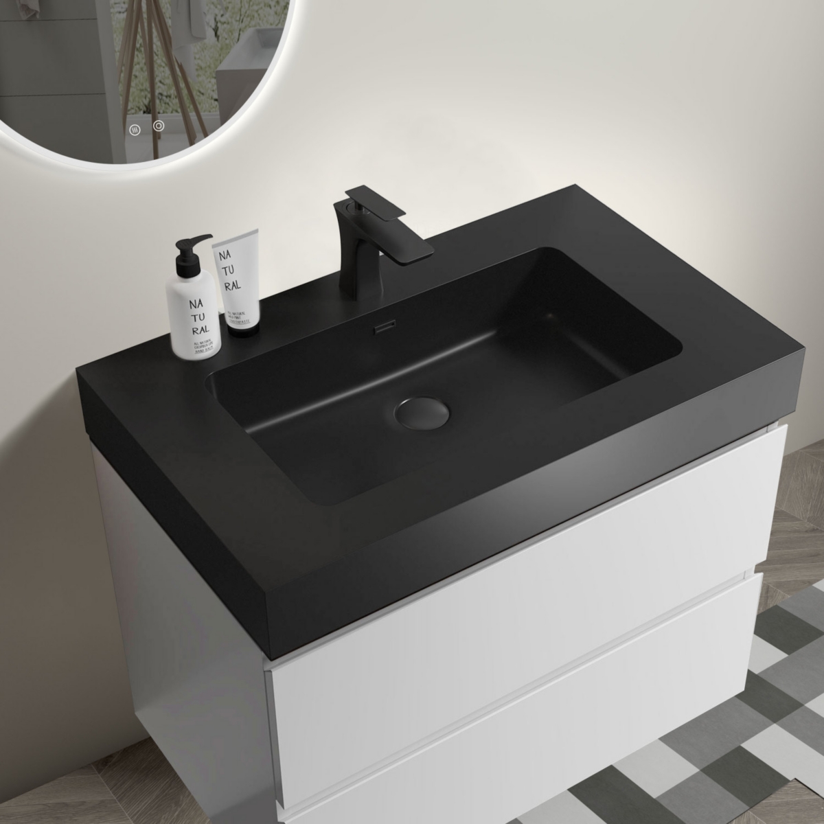 Streamdale Furniture Alice: Modern Bathroom Vanity with Ample Storage and Silent Operation - White+black