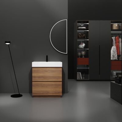 Modern 30" Bathroom Vanity with Single Sink, Double Drawer, Brown