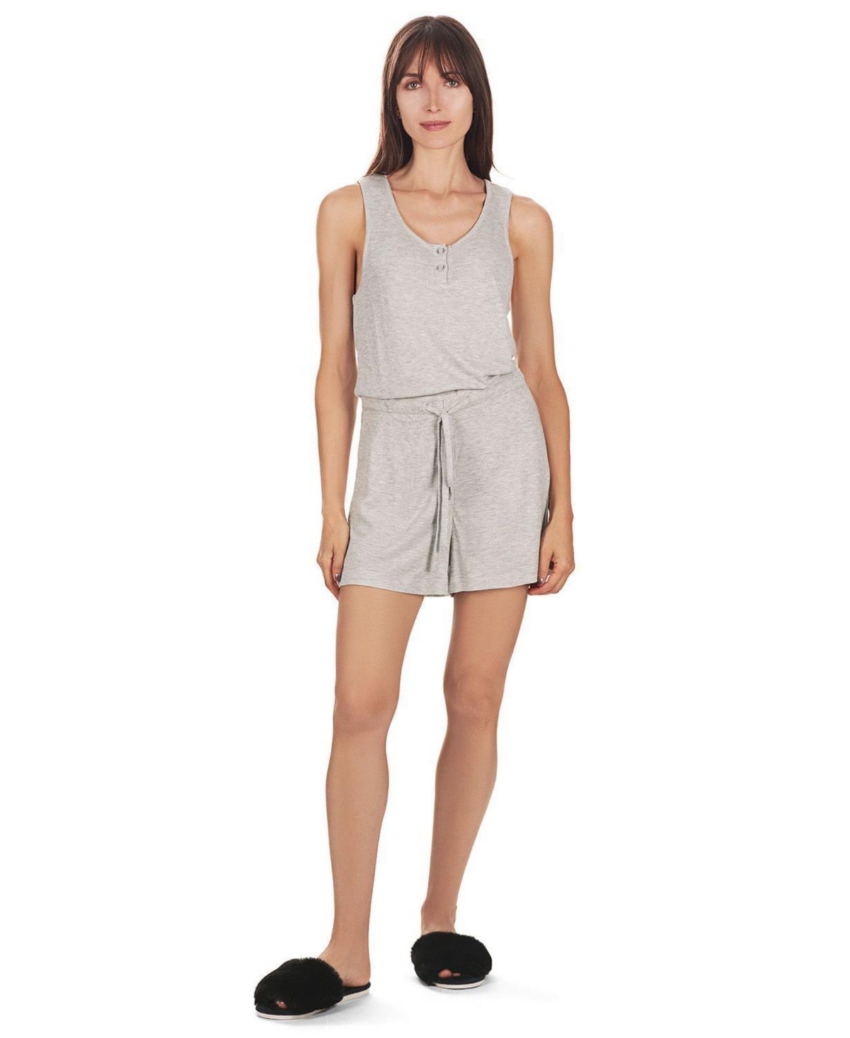 MeMoi Women's Soft Waffle Bamboo Blend Short Romper with Cinched Waist