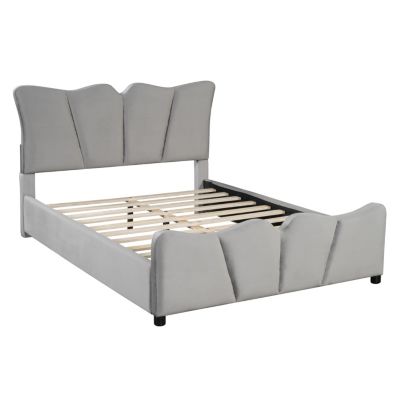 Streamdale Beige Velvet Upholstered Platform Bed