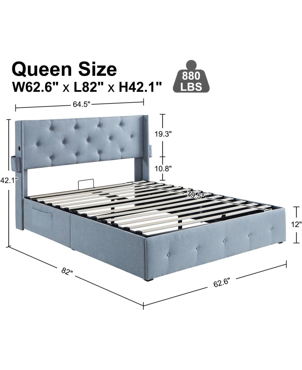 Simplie Fun Full-Size Bed Frame with Storage, Usb Ports, Modern Wingback Headboard