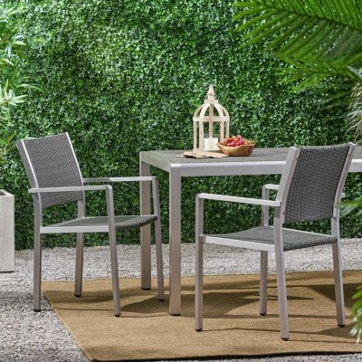 Modern Aluminum Outdoor Wicker Dining Chairs (Set Of 2)