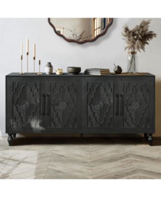 Black Carved Door Storage Cabinet