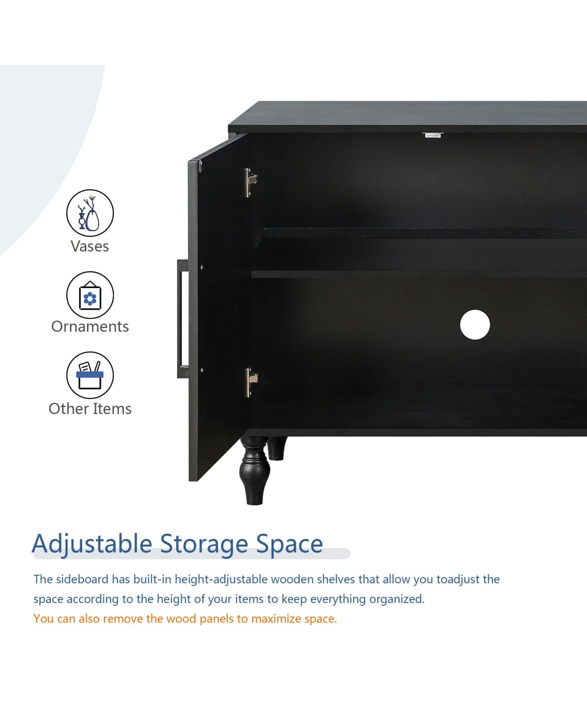 Simplie Fun Black Carved Door Storage Cabinet