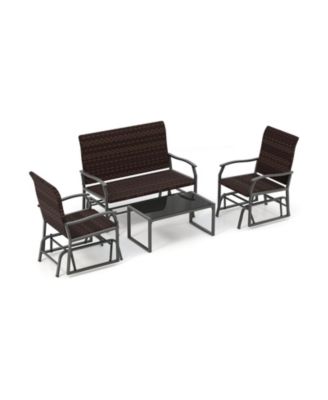 4 Piece Patio Gliding Set Wicker Swing Glider Furniture Set -Brown