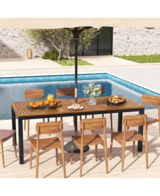 8-Person Outdoor Dining Table 79 Inch Acacia Wood Patio Table with Umbrella Hole