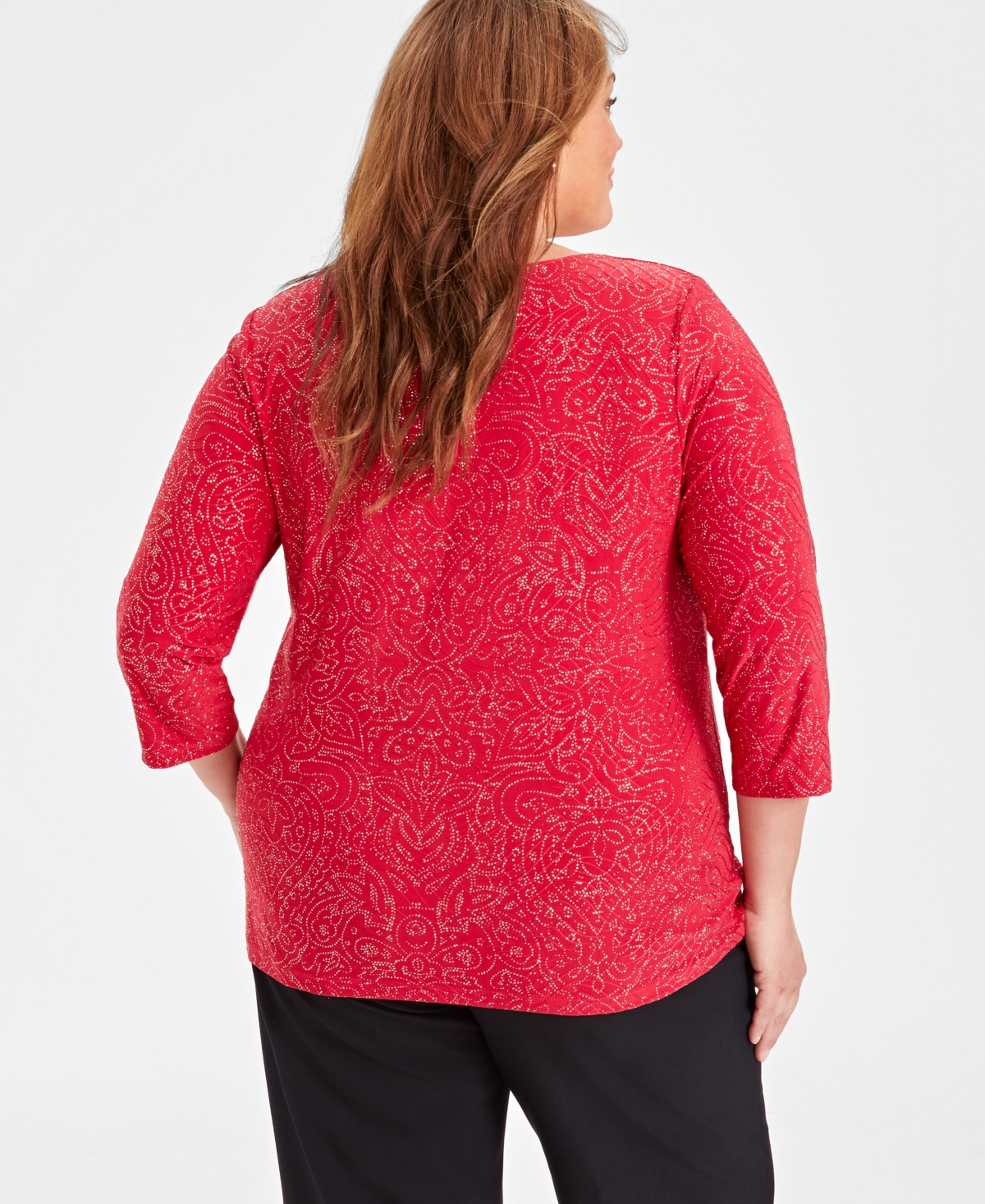 Jm Collection Plus Size Glitter Swirl Keyhole Top, Created for Macy's