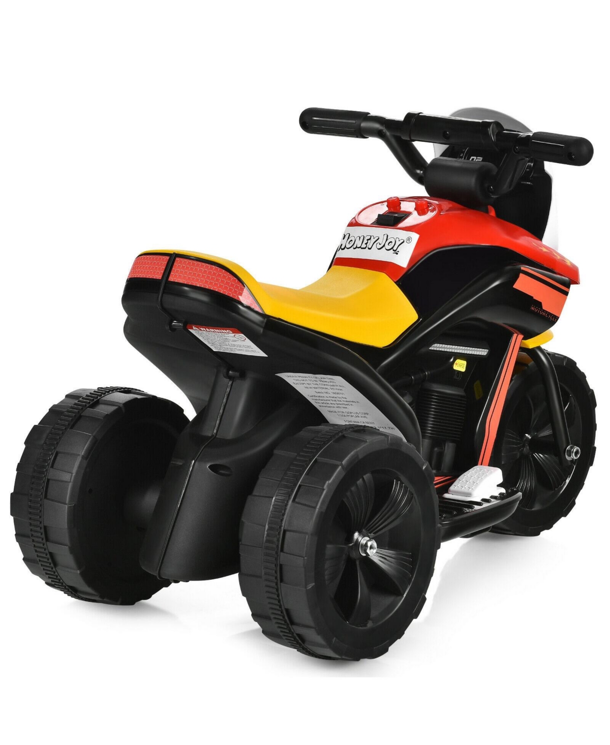 Slickblue 6V 3-Wheel Electric Ride-On Toy Motorcycle Trike with Music and Horn - Red, Yellow