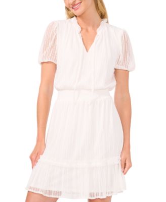 CeCe - Women's Short-Sleeve V-Neck Smocked-Waist Dress