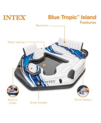 Blue Tropic Inflatable Lake Island Water Float with Cooler and Cupholders