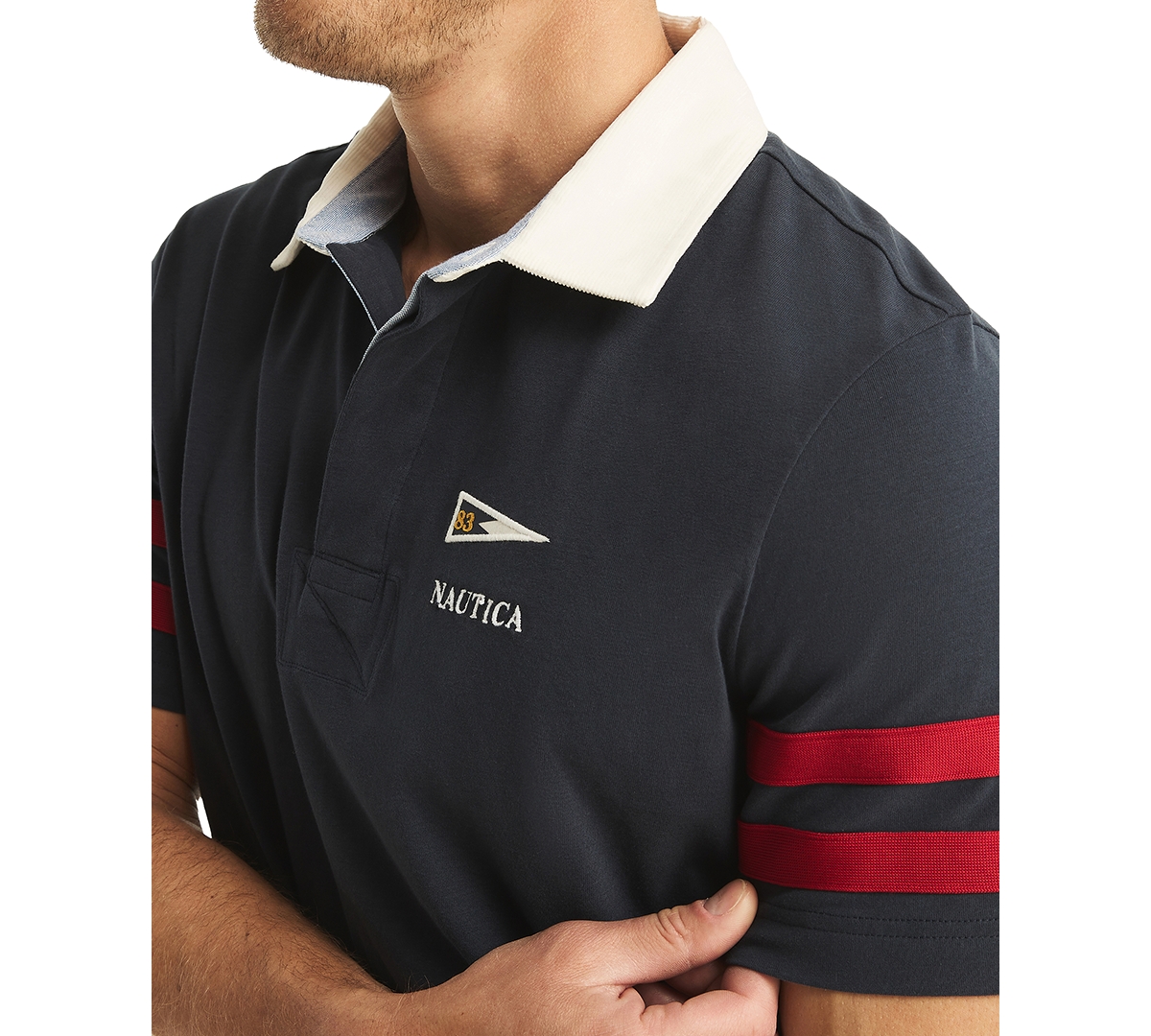 Nautica Men's Short Sleeve Striped-Trim Rugby Polo Shirt