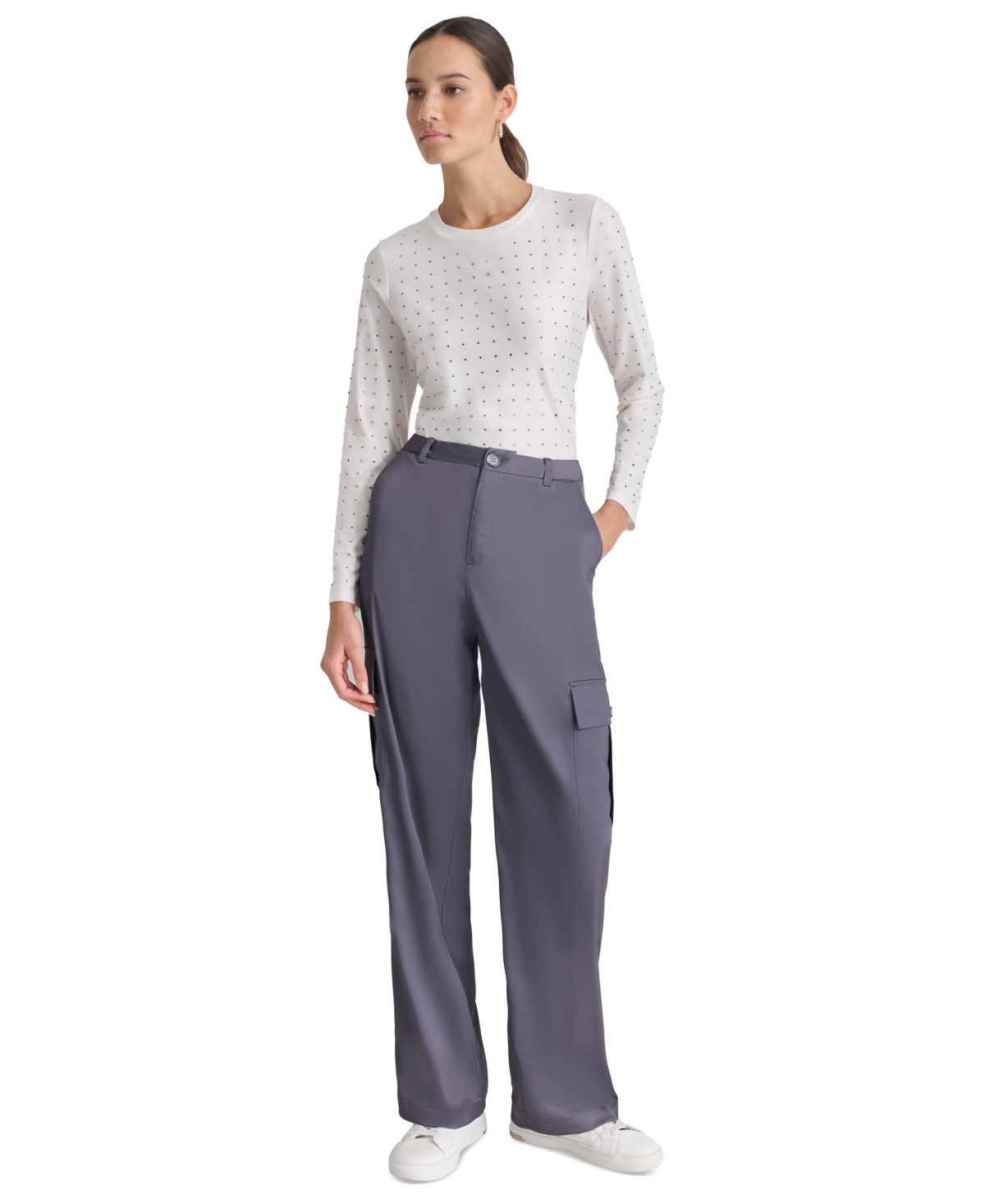 Dkny Jeans Petite High-Rise Satin Cargo Pants