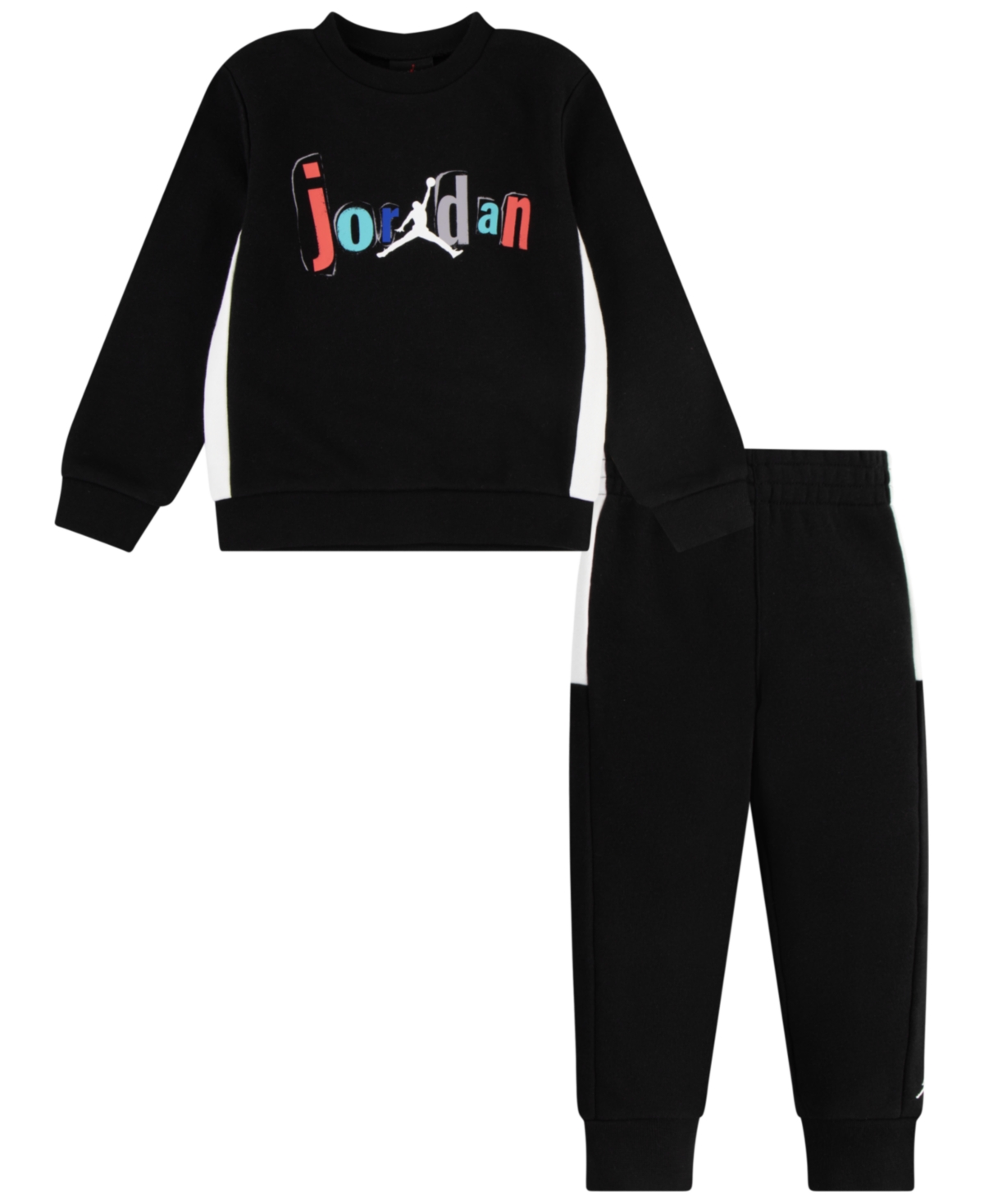 Jordan Baby Boys Jumpman Team 2-Piece Blocked Crew and Pants Set - Black