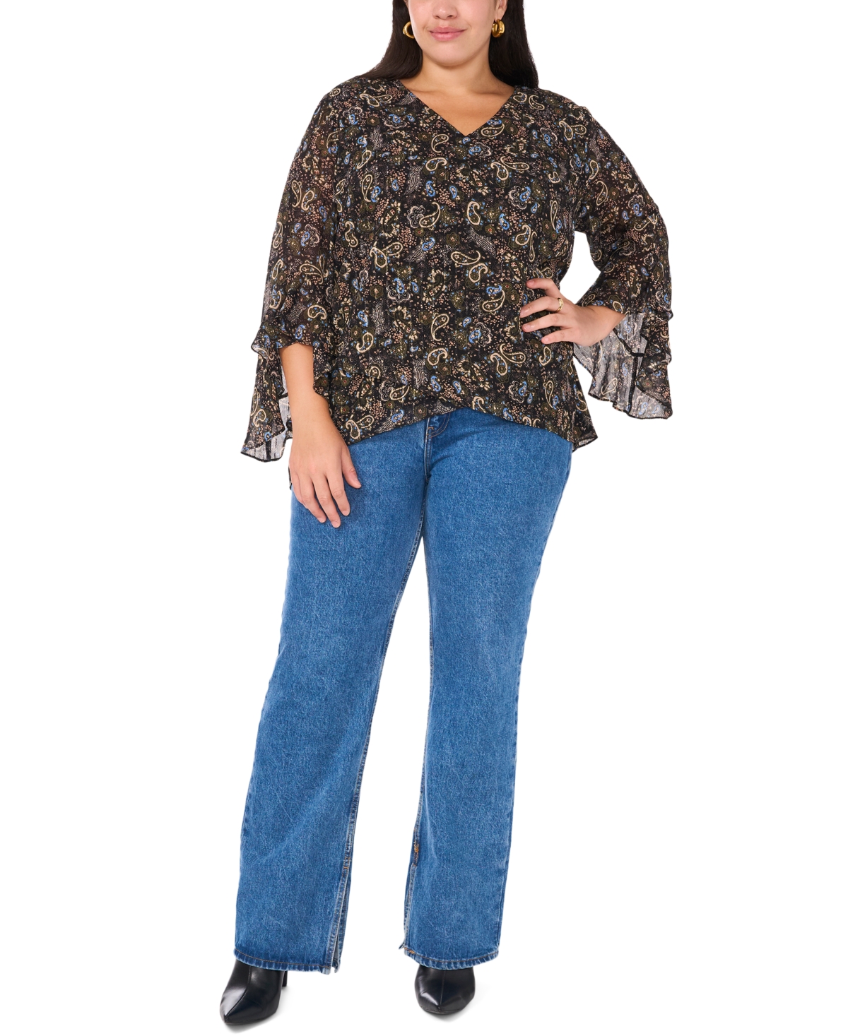 Vince Camuto Plus Size Paisley-Print Crossover-Hem Top