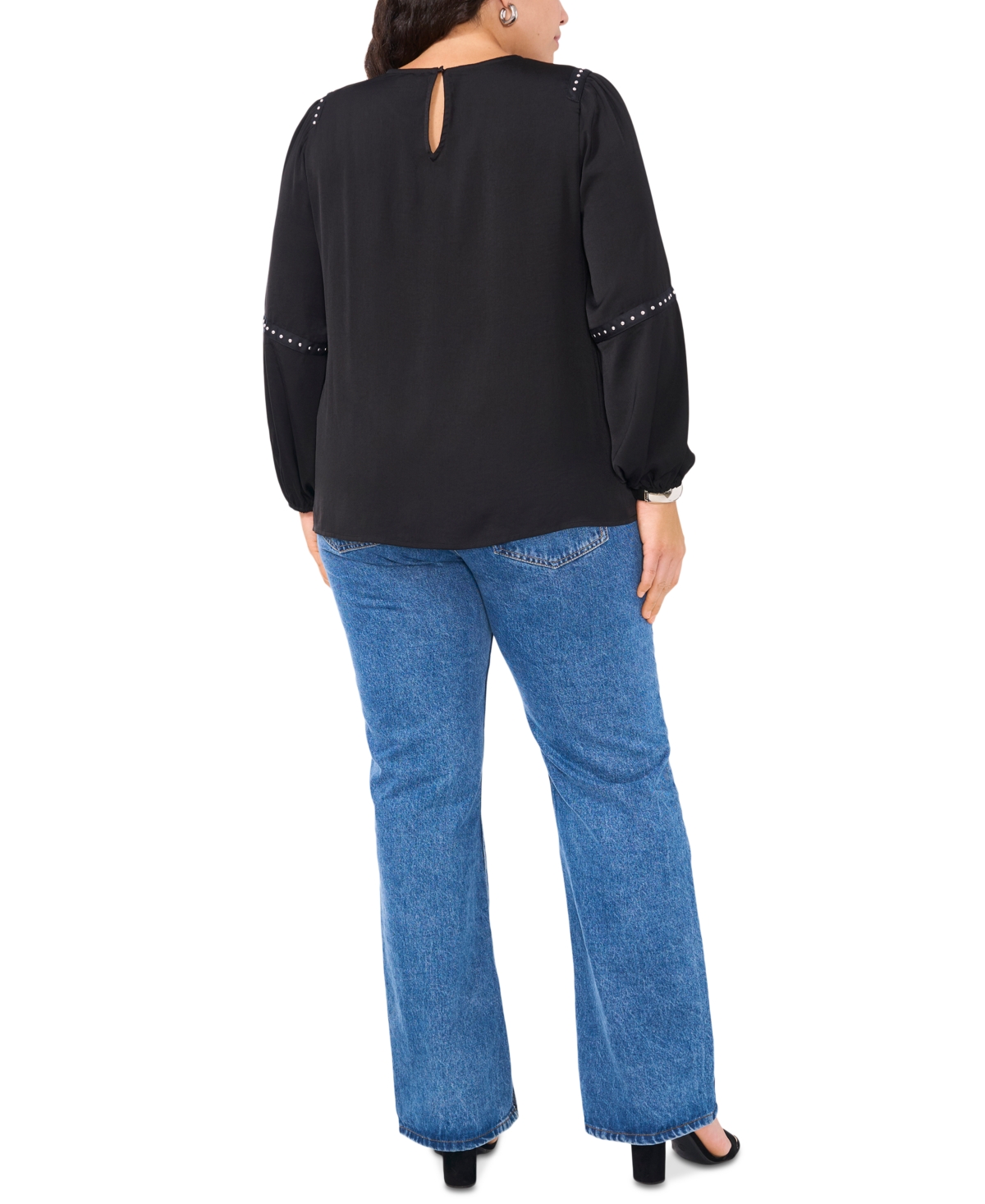 Vince Camuto Women's Plus Size Studded Blouson-Sleeve Top