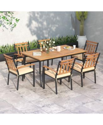 Rectangular Patio Dining Table for 8 with Acacia Wood Tabletop and Umbrella Hole