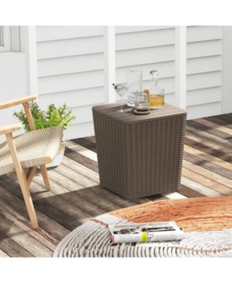 Outdoor Resin Storage Side Table with Removable Lid and Wicker-woven Accent