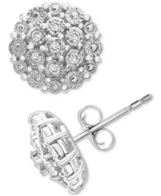 Diamond-Multi Halo Stud Earrings (1/10 cheapest ct. t.w.) in Sterling Silver