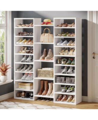 14-Tier Shoe Rack, Freestanding Shoe Shelf, White Wooden Shoe Storage Cabinet with 22 Open Cubbies, 46 Pairs Wide Entryway Shoe Organizer