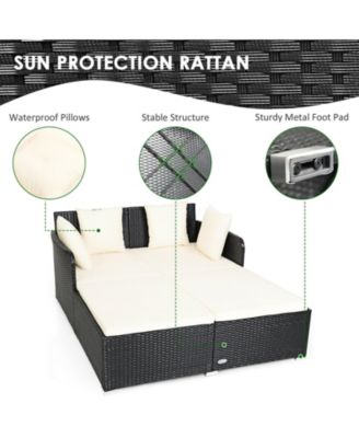 Spacious Outdoor Rattan Daybed with Upholstered Cushions and Pillows