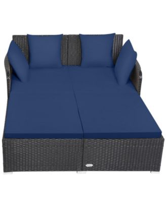 Outdoor Rattan Daybed with Upholstered Cushions, 4 Pillows, X-Shaped Frame, 800 lbs Capacity