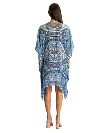 Bimba Women's Lace Short Kaftan Dress - V-Neck Rayon Beach Cover Up Or Casual Dress - View #5