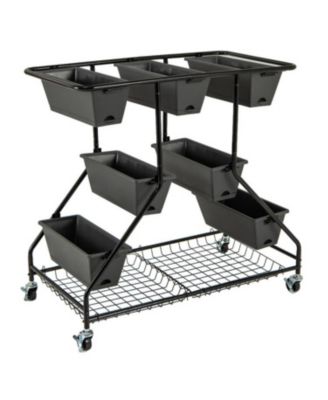 Vertical Raised Garden Bed with 7 Planter Boxes and Storage Baskets-Black