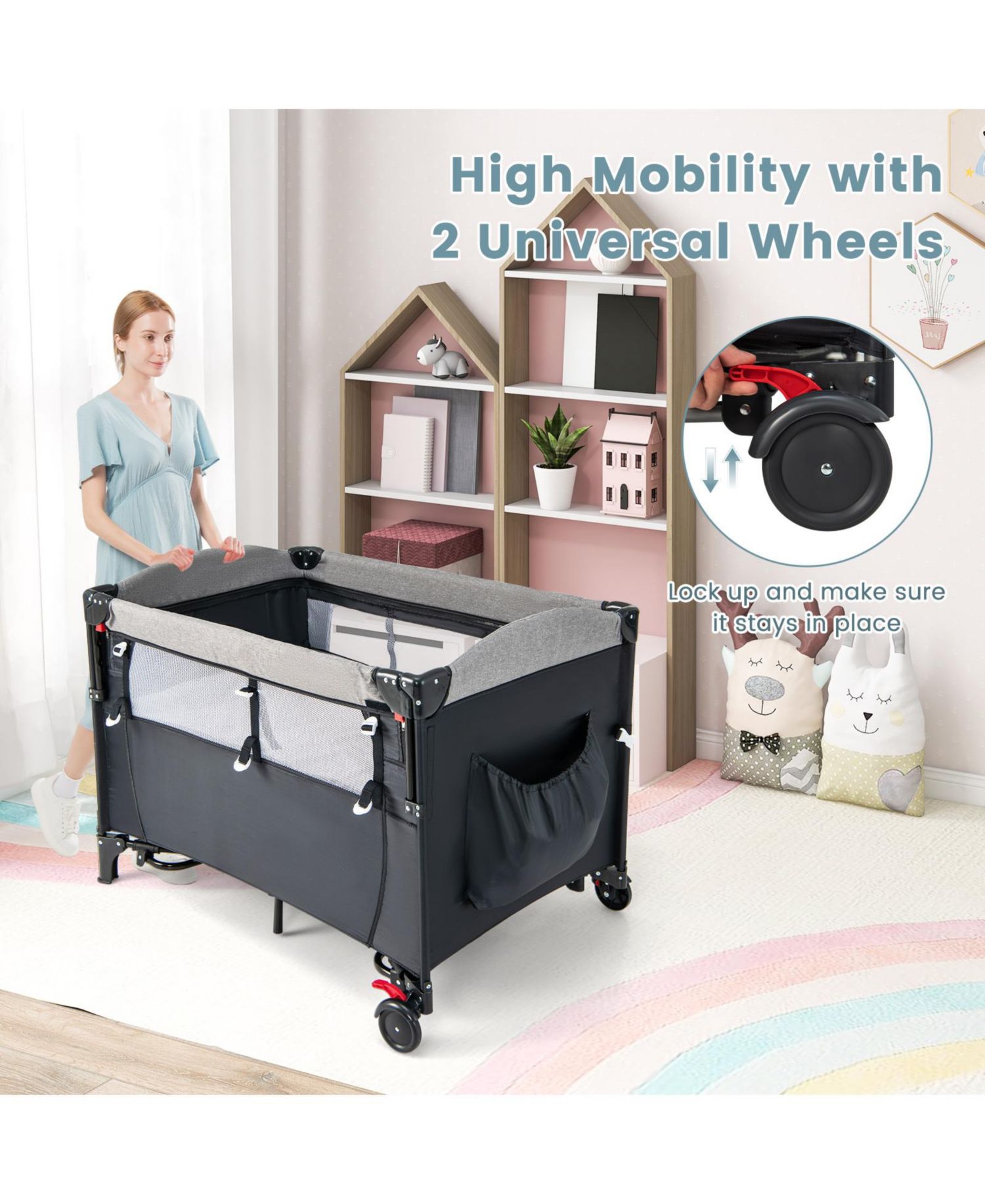 5-in-1 Baby Playpen and Bedside Crib with Music Box for Newborns and Infants
