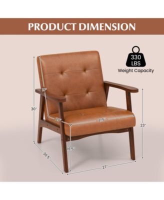 Mid Century Modern Accent Chair with Solid Rubber Wood Frame and Leather Cover-Brown